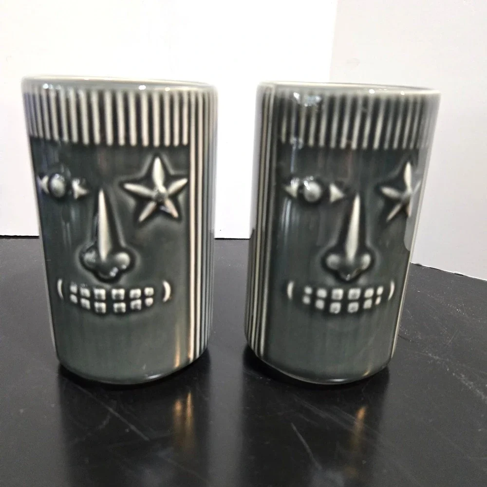 2 Ikea Tiki Bar Ceramic Tumblers by Maria Vinka Frekvens Mugs Glasses Gray 5